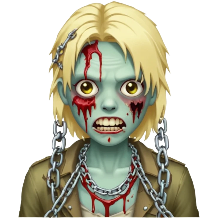Zombie com dente de ouro e cabelo loiro com correntes emoji