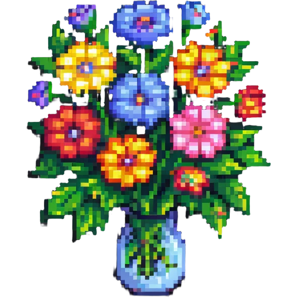 simple colorful bouquet of flowers in pixel art style emoji