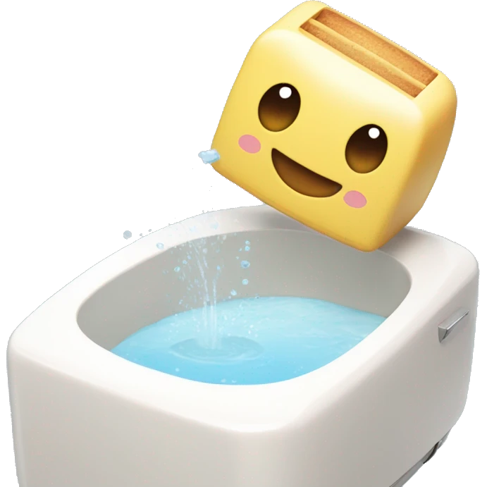 a cute kawaii aesthetic water bath with a toaster about to fall into it, simple looking emoji