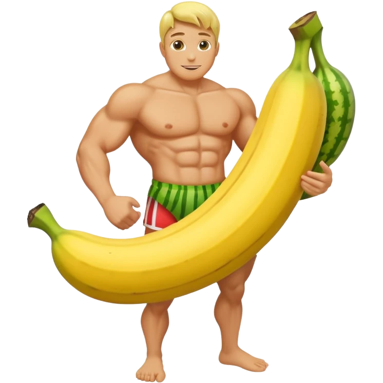 banana as superhuman. add watermelons in background  emoji