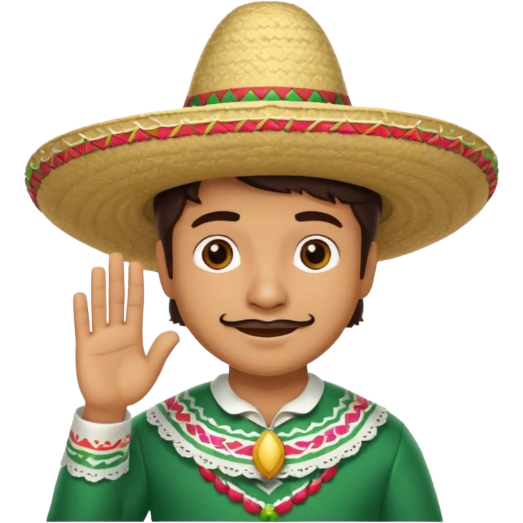 person deep in thought with a light smile on his face, wearing a traditional Mexican sombrero. The character has a neutral or slightly furrowed expression, one hand gently touching their chin in a classic thinking pose.  emoji