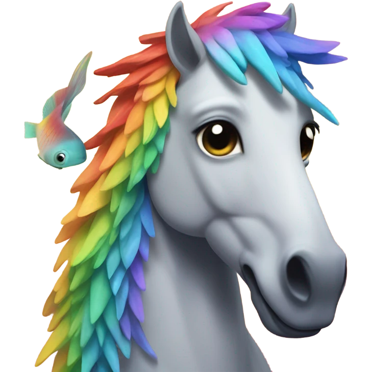 fish horse in front of rainbow trees emoji