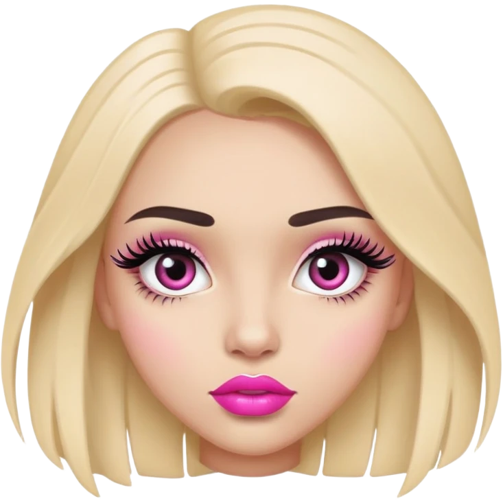light skin girl, very long eye lashes, pink lips emoji