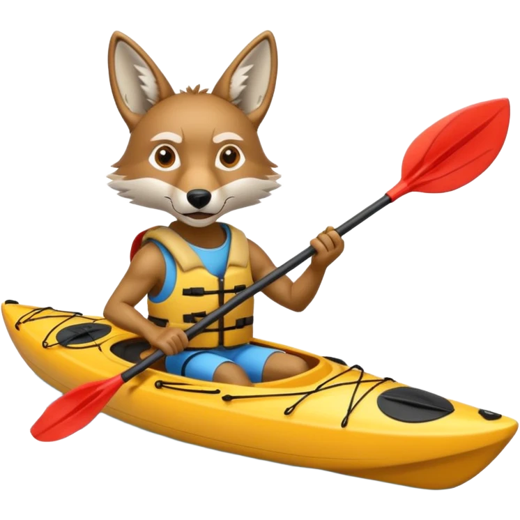 Humanoid coyote on a kayak emoji
