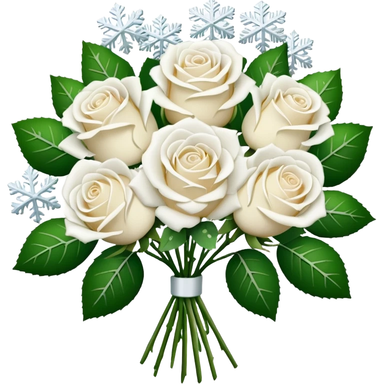 A bouquet of white roses, adorned with Christmas snowflakes emoji