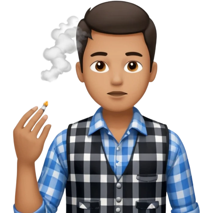 Vaquero camisa de cuadros blanca con negro y chaleco azul  joven sacando humo  emoji