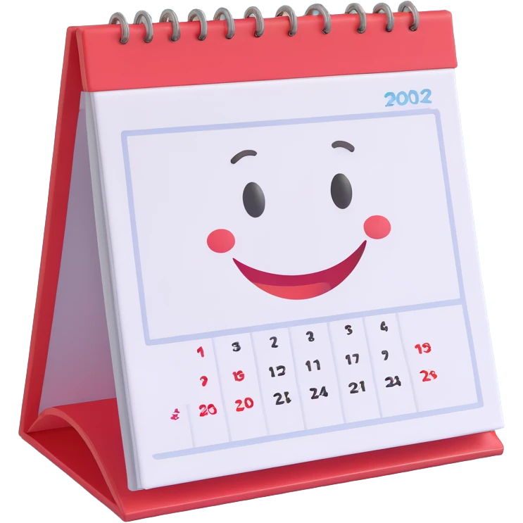 calendar with a smiling face, cheerful and friendly emoji