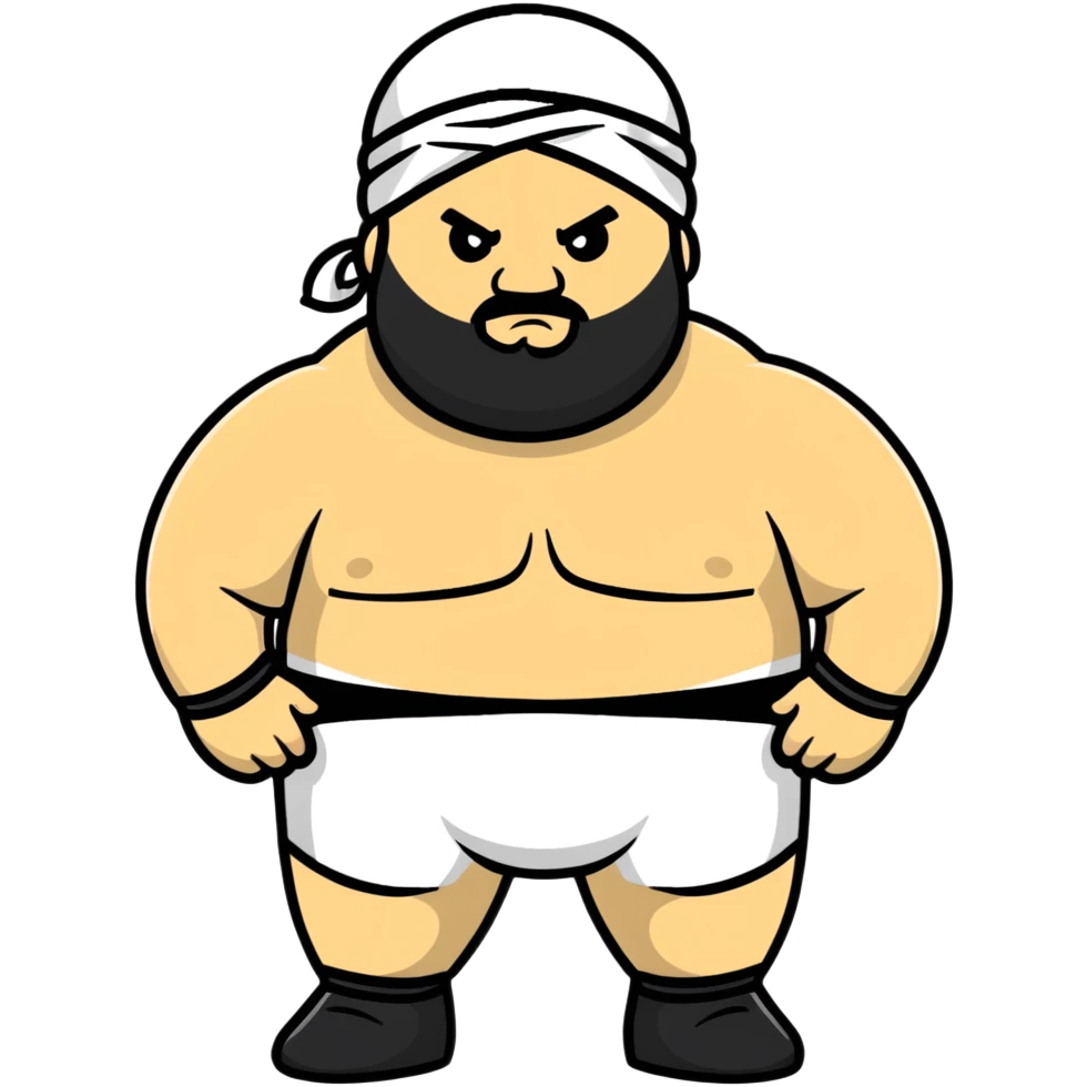White skin fat guy with black durag, light stubble beard of a few days in wrestling singlet emoji