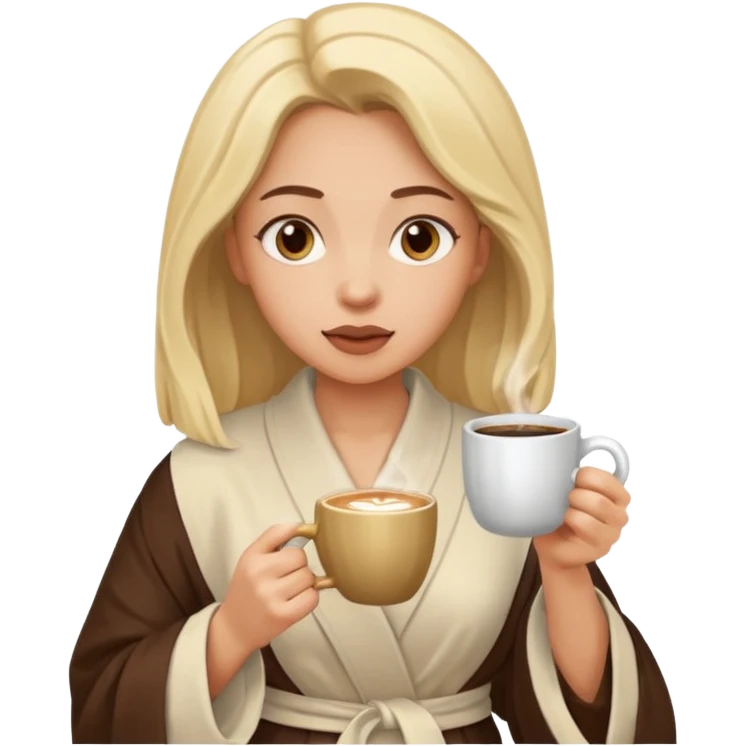Woman drinking coffee and The edges of the eyes are wide open in the morning emoji