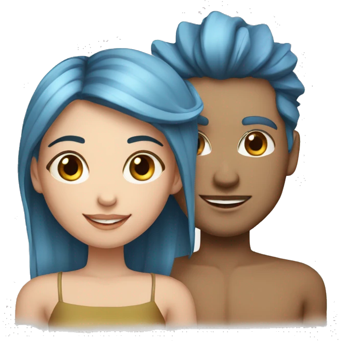 Fair skin toned Girl with blue highlighted hairs with man fair skin toned  emoji
