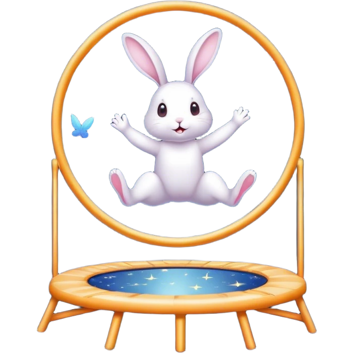 rabbit jumping on trampoline with faeries and starry sky and mirror emoji