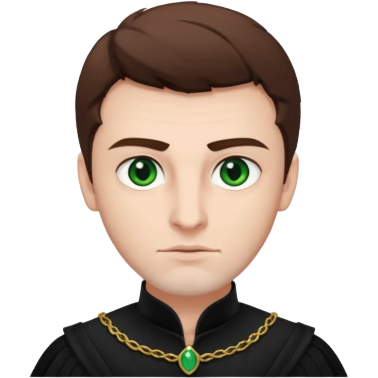 Iago from Otello with white skin, green eyes, brown hair, black outfit emoji