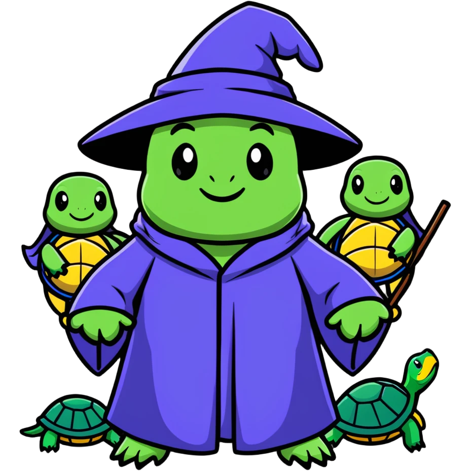 wizard surrounded by turtles emoji