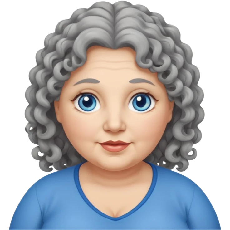  chubby 50 years olde woman with grey long curly hair and bleu eyes emoji