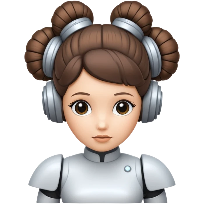 cartoon toy robot with Princess Leia's signature hair buns emoji