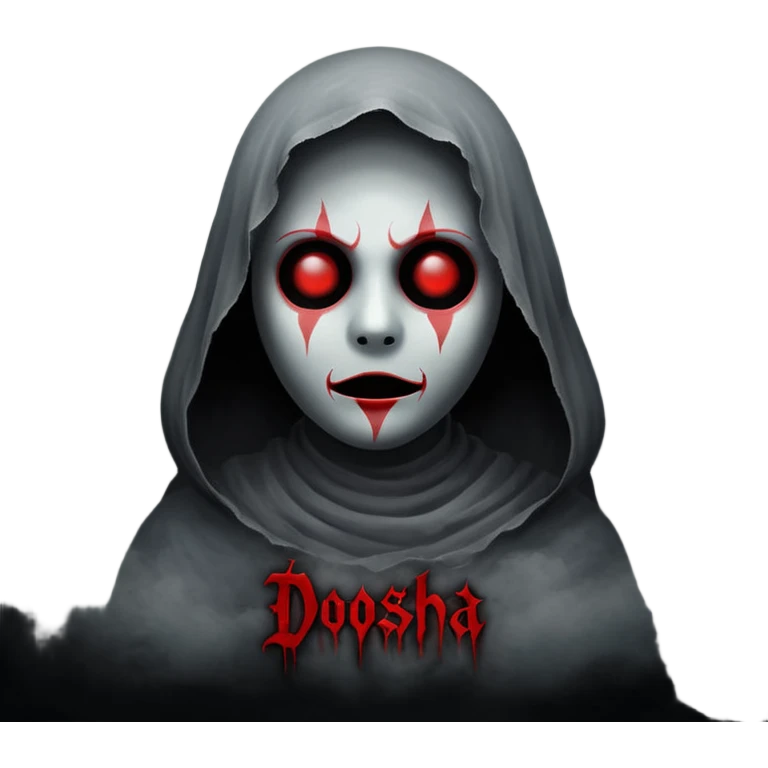 Dark horror wallpaper, 1080x2400, smoky grey charcoal background, subtle eerie light, misty fog, floating dust ("dhoasha dhoasha"), centered distressed text "ROJONI" with faint red smears and inner shadow, cinematic grain, spooky vibe --ar 9:20 --v 5 emoji