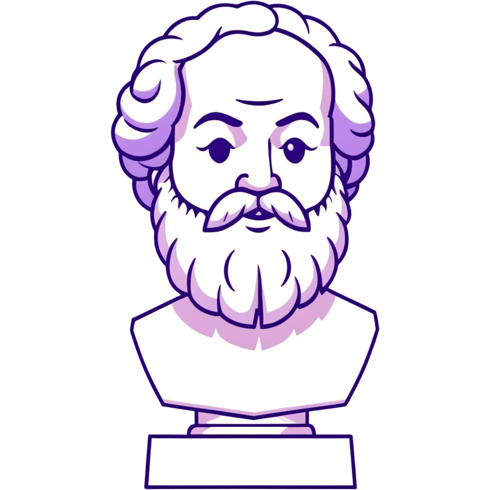 elegant marble statue of Socrates with curly beard and noble profile, ancient Greek philosopher, soft pastel colors in lavender and mint tones emoji