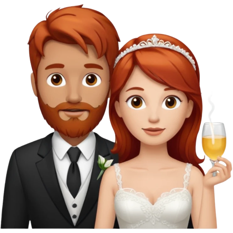 Red hair bride and brown hair groom with beard on honeymoon emoji