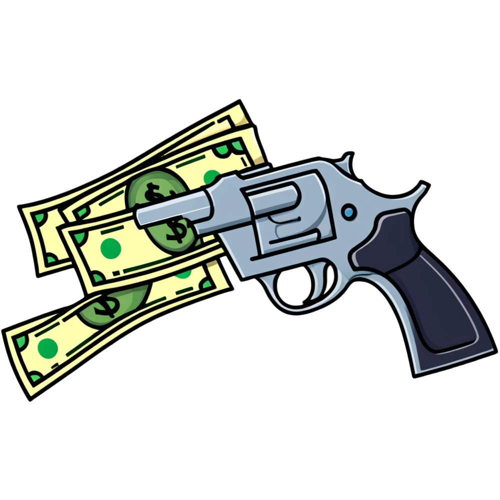 money gun spraying dollar bills emoji
