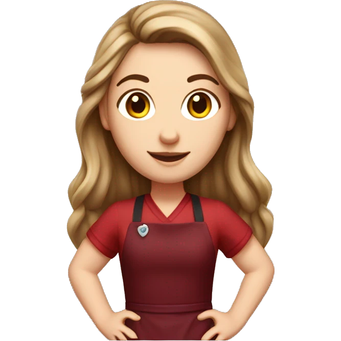 a white girl with long brown hair in a burgundy apron emoji