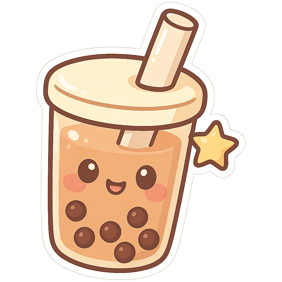 chibi sticker-style bubble tea with a star accent, cute and exaggerated emoji