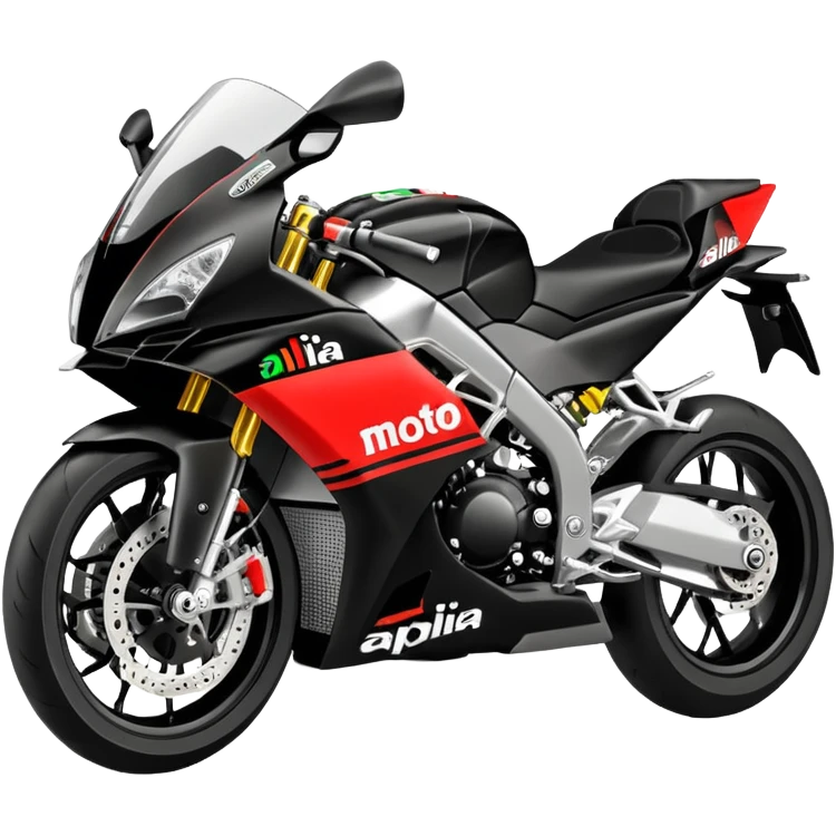 moto sportiva con scritta aprilia nera e solo avanti fluorescente  emoji