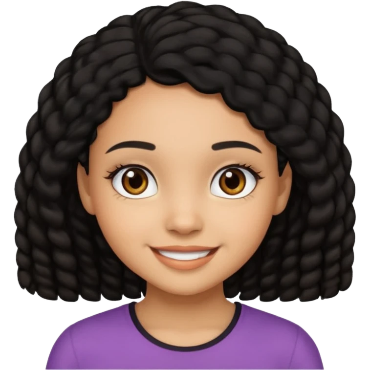 a girl that has black 3c hair textures and lightskin, It has brown eyes, a nose, lips, and it’s smiling. emoji