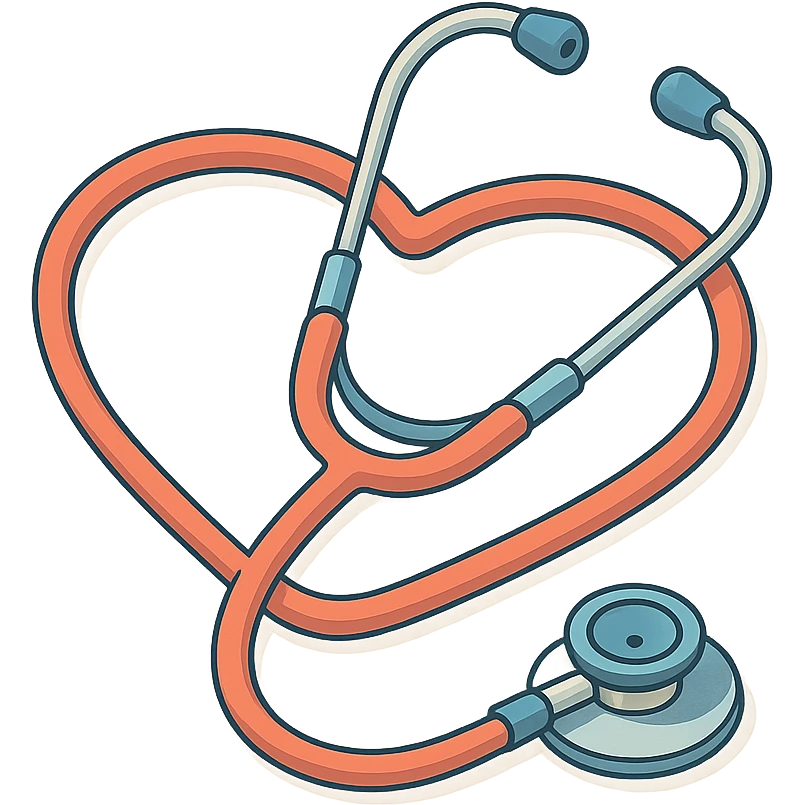 stethoscope lying in the shape of a heart, 2D isometric style, detailed drawing, detailed shadows and highlights, clean contours, soft lighting, transparent background emoji