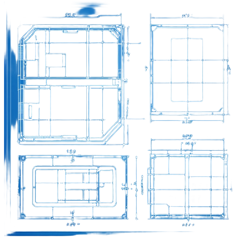 blue blueprint plan with white lines, side and top view combined emoji