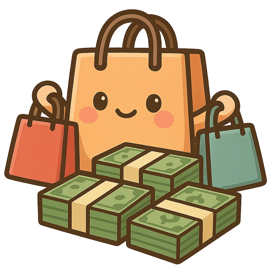Shopping bags and stacks of money emoji