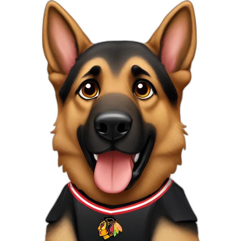 German shepherd wearing chicago blackhawks jersey emoji