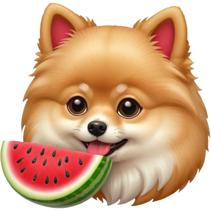 Pomeranian eats watermelon emoji