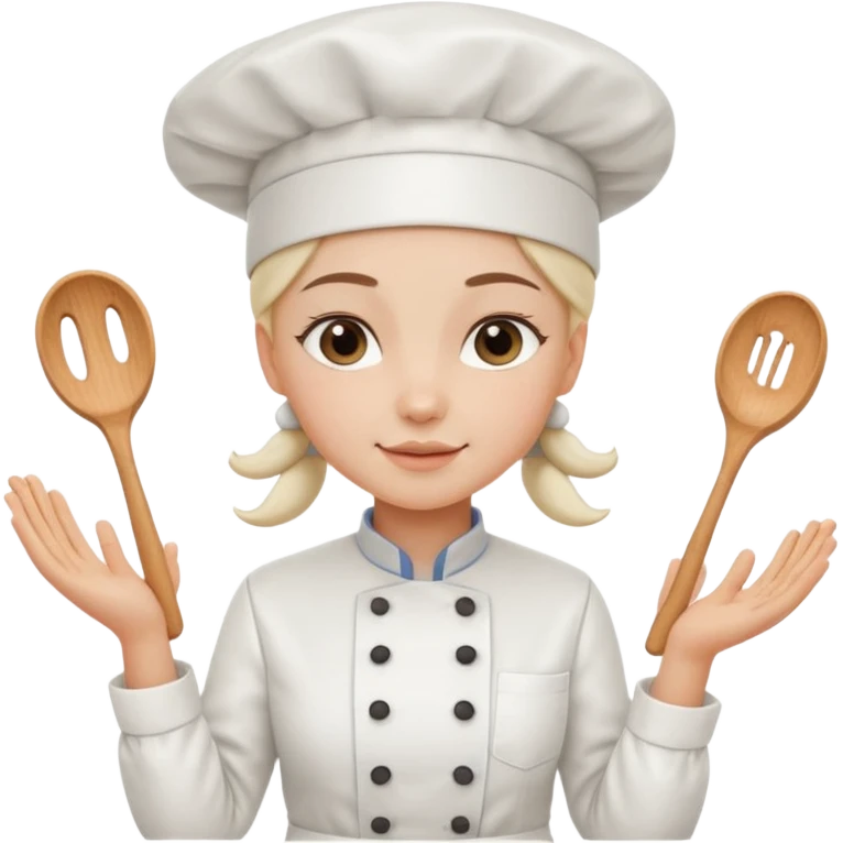 Young female baker - white chef hat, holding cream piping bags in both hands emoji