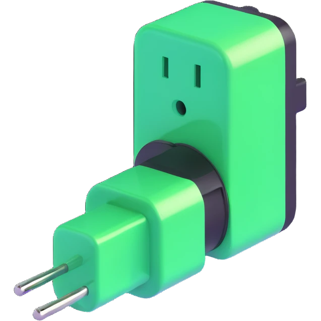 3D icon style, power plug with green light, 'always on' concept, shiny and dimensional emoji