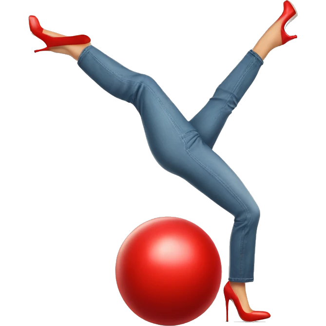 Female leg in pants and high heels stomping on a red ball cap emoji