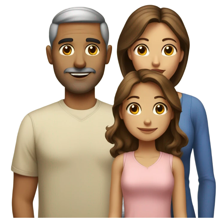 Puerto rican beard short brown hair  husband with blond long hair wife and brown long hair daughter Family  emoji