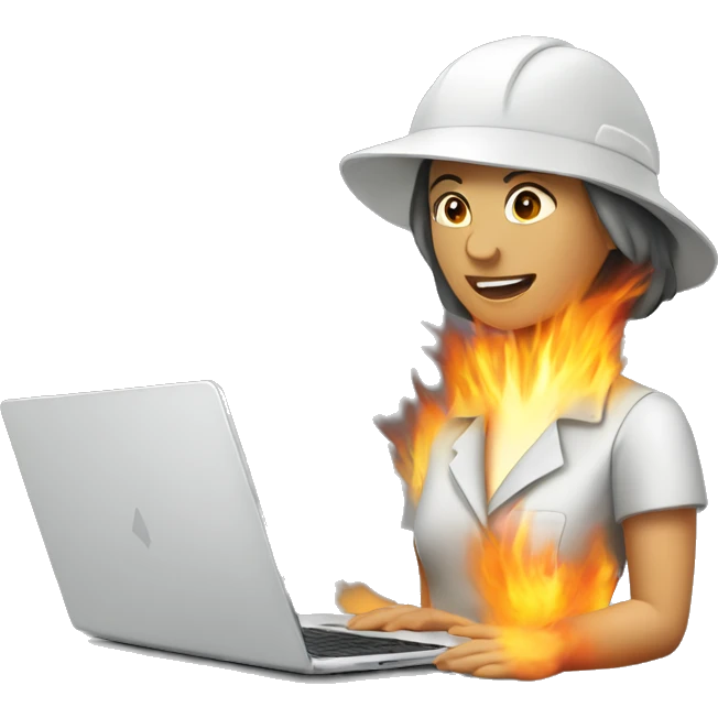 female technologist laptop on fire emoji