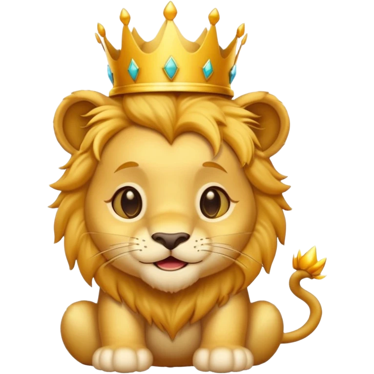 cute baby lion winking with a crown on his head emoji