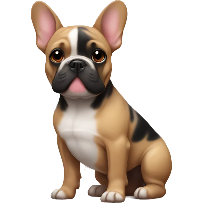 Black-and-tan French bulldog with hearts around him emoji