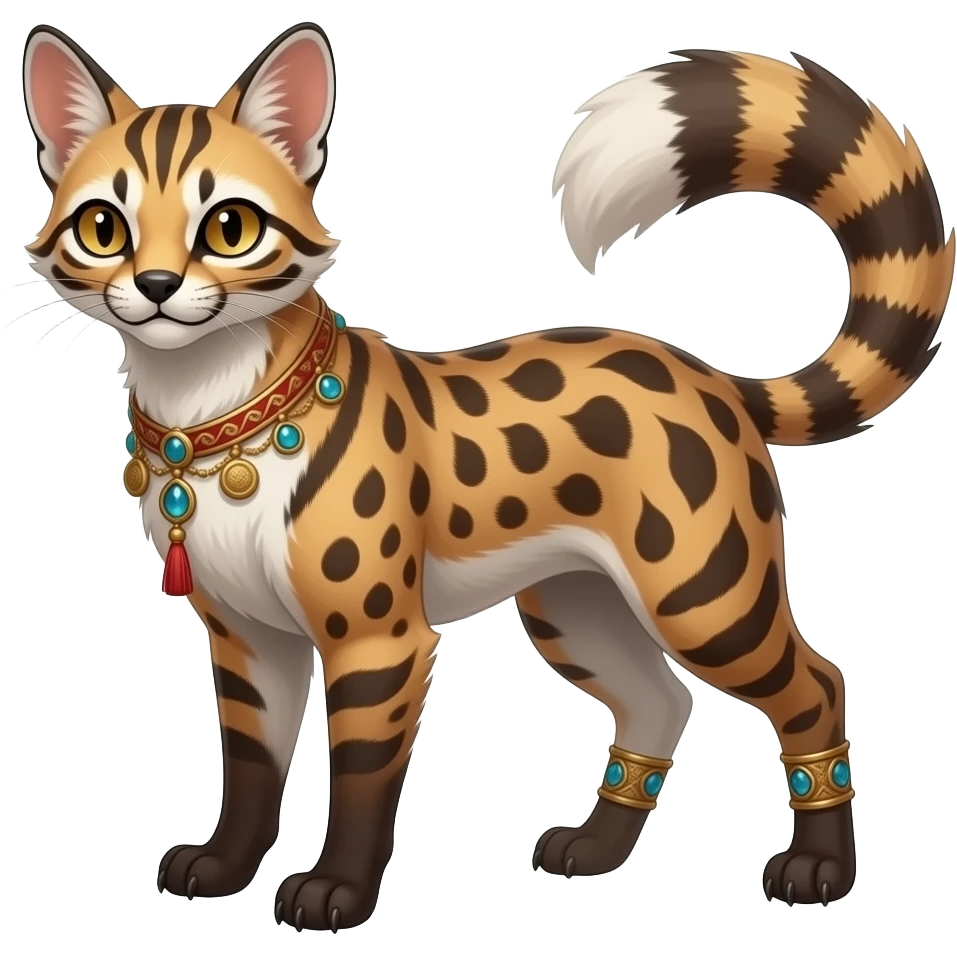 unique epic legendary vintage antique aesthetic quadrupedal elegant oriental feral painted fantasy-Civet-Litten-Luxray-Sprigatito-Furret-Sylveon-Fakémon-fusion-hybrid-creature emoji