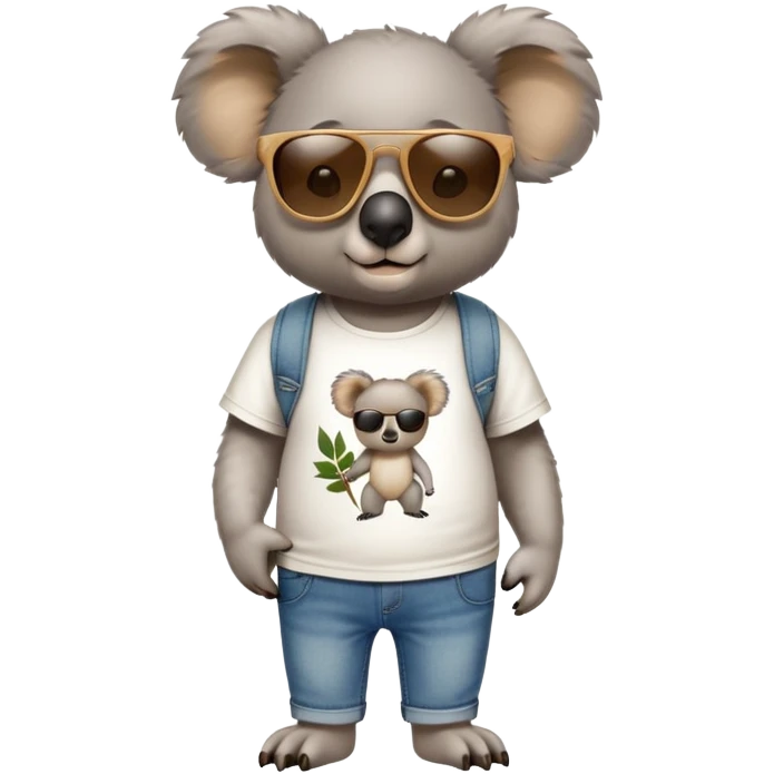 anthropomorphised koala in a 'Go' t-shirt and jeans with dark sunglasses walking upright, relaxed pose emoji