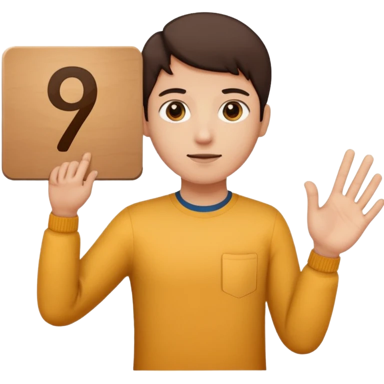 Un bonhomme tenant une pancarte avec le numéro 6 dans la main gauche et une pancarte avec le numéro 7 dans la main droite  emoji