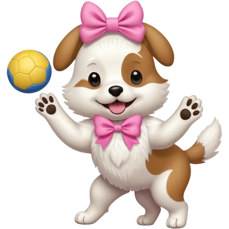 girly dog with a pink bow jumping in the air to catch a ball emoji