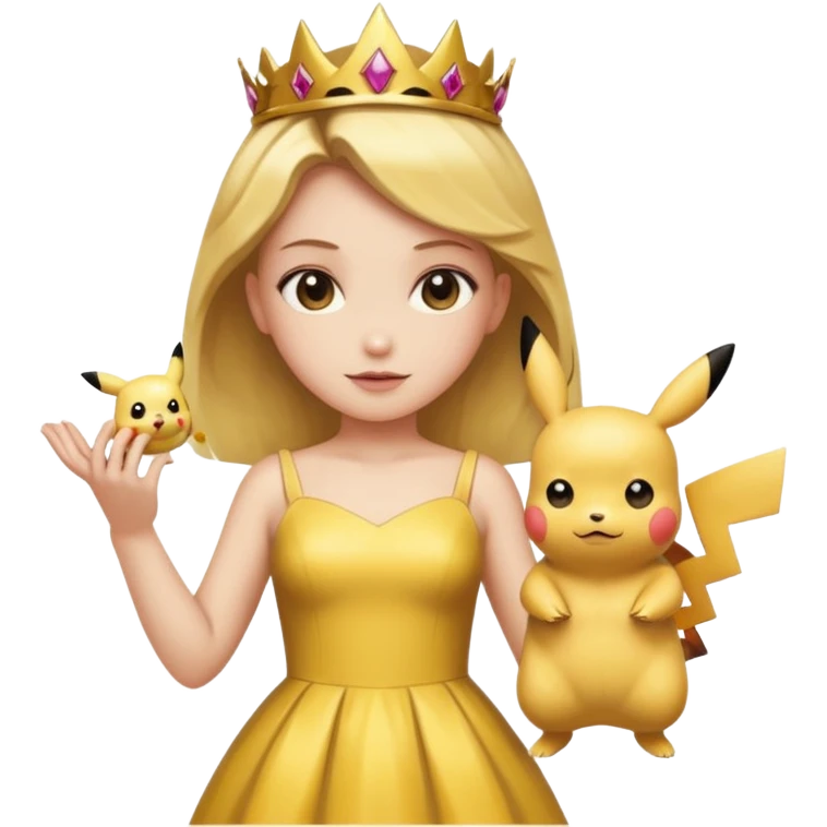 Princess with gold dress on and Pikachu emoji