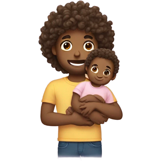 curly hair man holding baby emoji