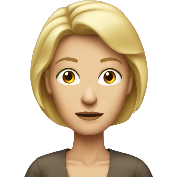 blond middle aged woman with a very long neck and serious looking emoji