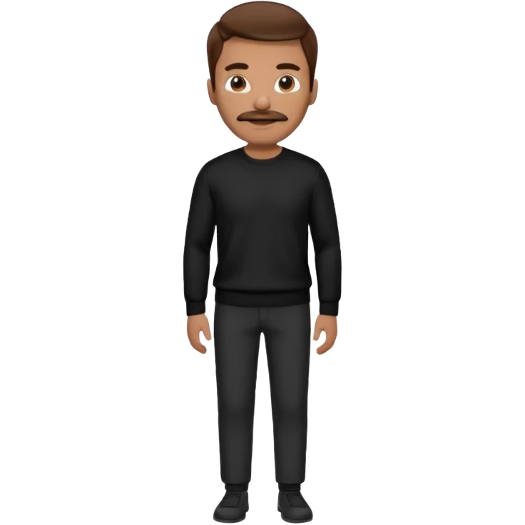man with mustache, brown hair, 33years old, shirt, high temple Black pullover with a white shirt underneath and black fabric trousers 👕🖤👖 emoji