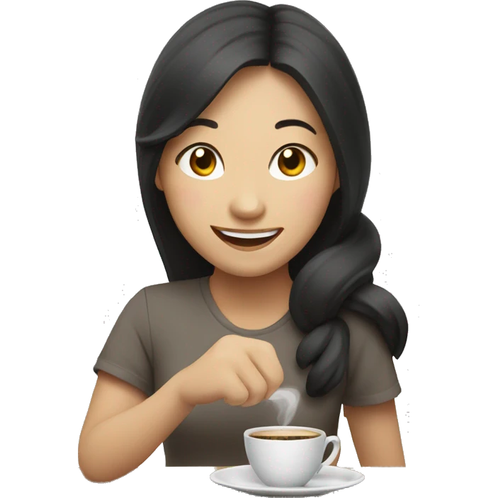 happy asian girl and grabbing coffee emoji