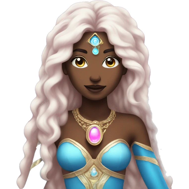 magical diva with pink andromedan skin long hair and blue eyes glowing third eye emoji