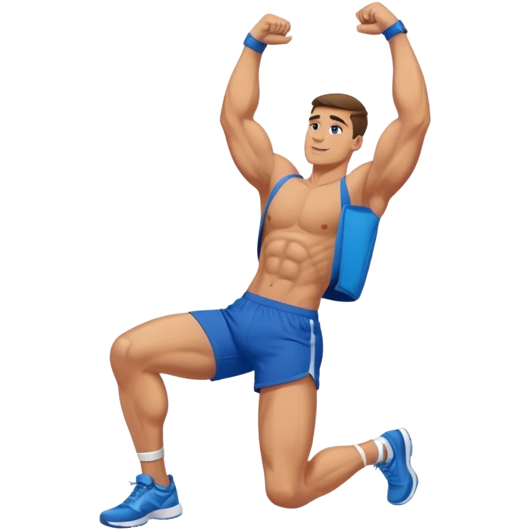 buff guy blue shorts stretching quadriceps emoji